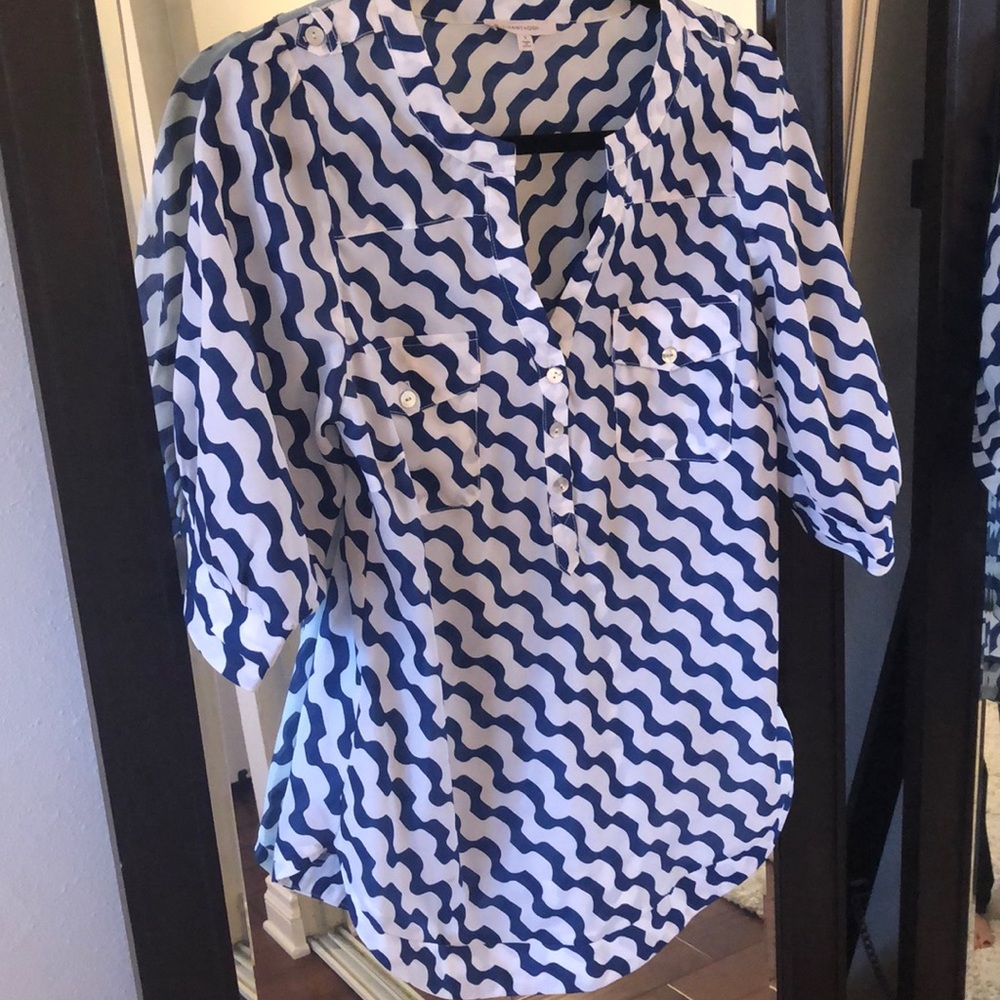 41 Hawthorn Blue/White 3/4 Sleeve Blouse